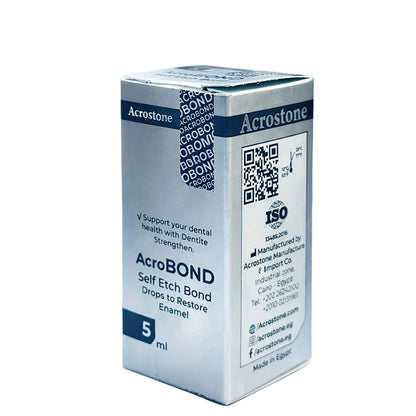 Acrostone AcroBond dental product packaging on a blurred dental office background